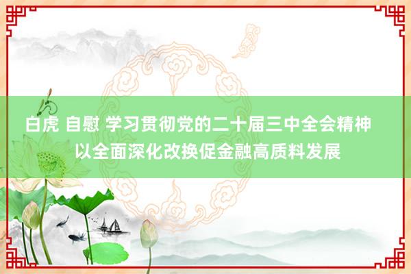 白虎 自慰 学习贯彻党的二十届三中全会精神    以全面深化改换促金融高质料发展